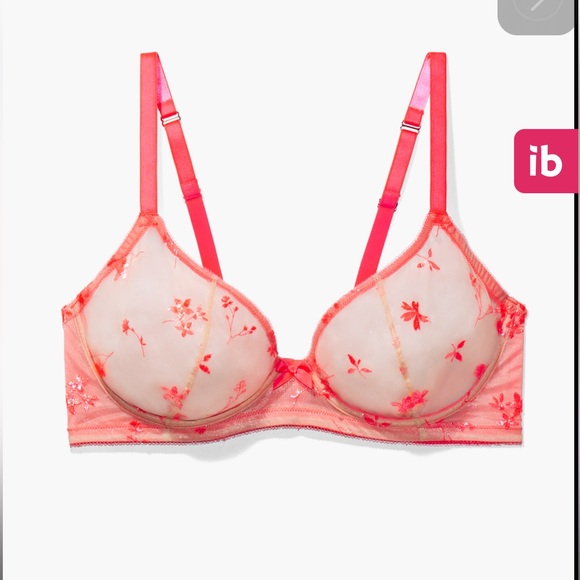 SAVAGE X FENTY HOT PINK FRESH CUT FOILED SPRIGS EMBROIDERED UNLINED BRA 40DDD - Picture 6 of 7